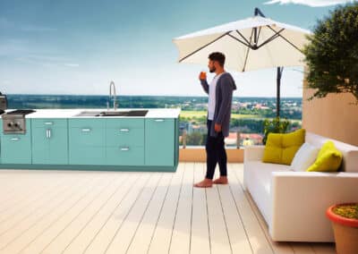 contemporary euro outdoor cabinets with grill and workstation seafoam